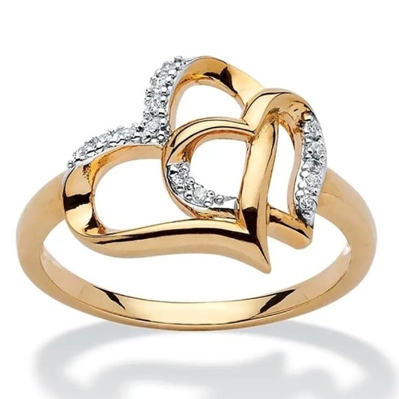 Double Heart Gold Ring Size 5 NWT - Picture 1 of 3